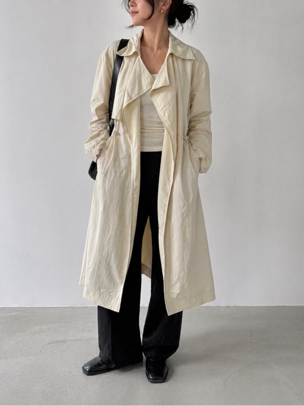 Love Tree Light Cream Drawstring Trench Coat Size S